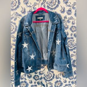 NWT Star Patch Denim Jacket 1X Flattering Stretchy Grunge Punk